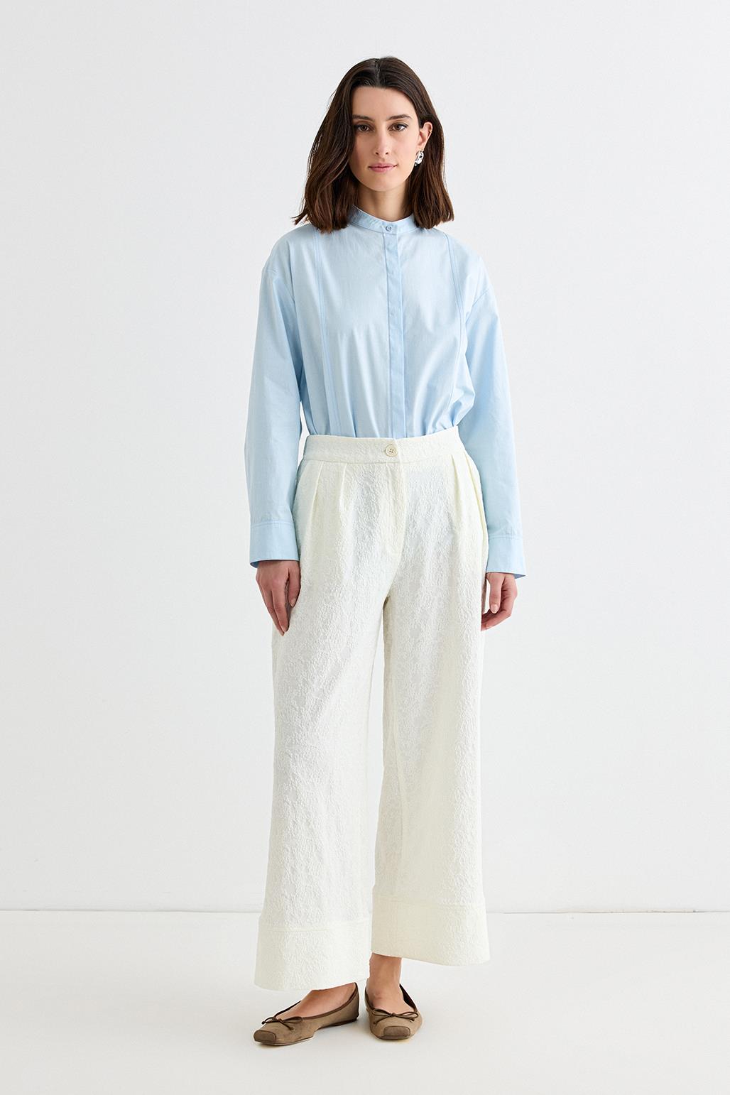 Textured Culotte Pants Ecru