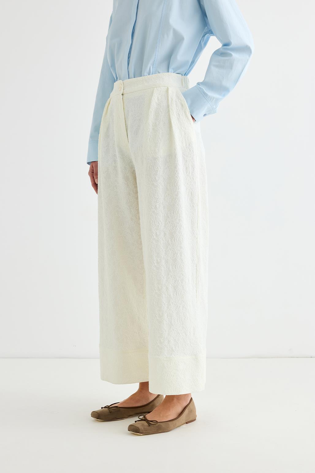 Textured Culotte Pants Ecru