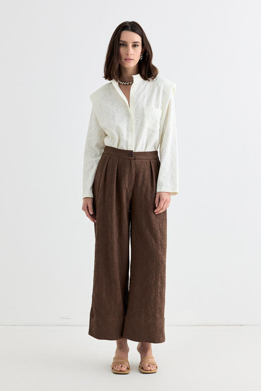 Textured Culotte Pants Brown