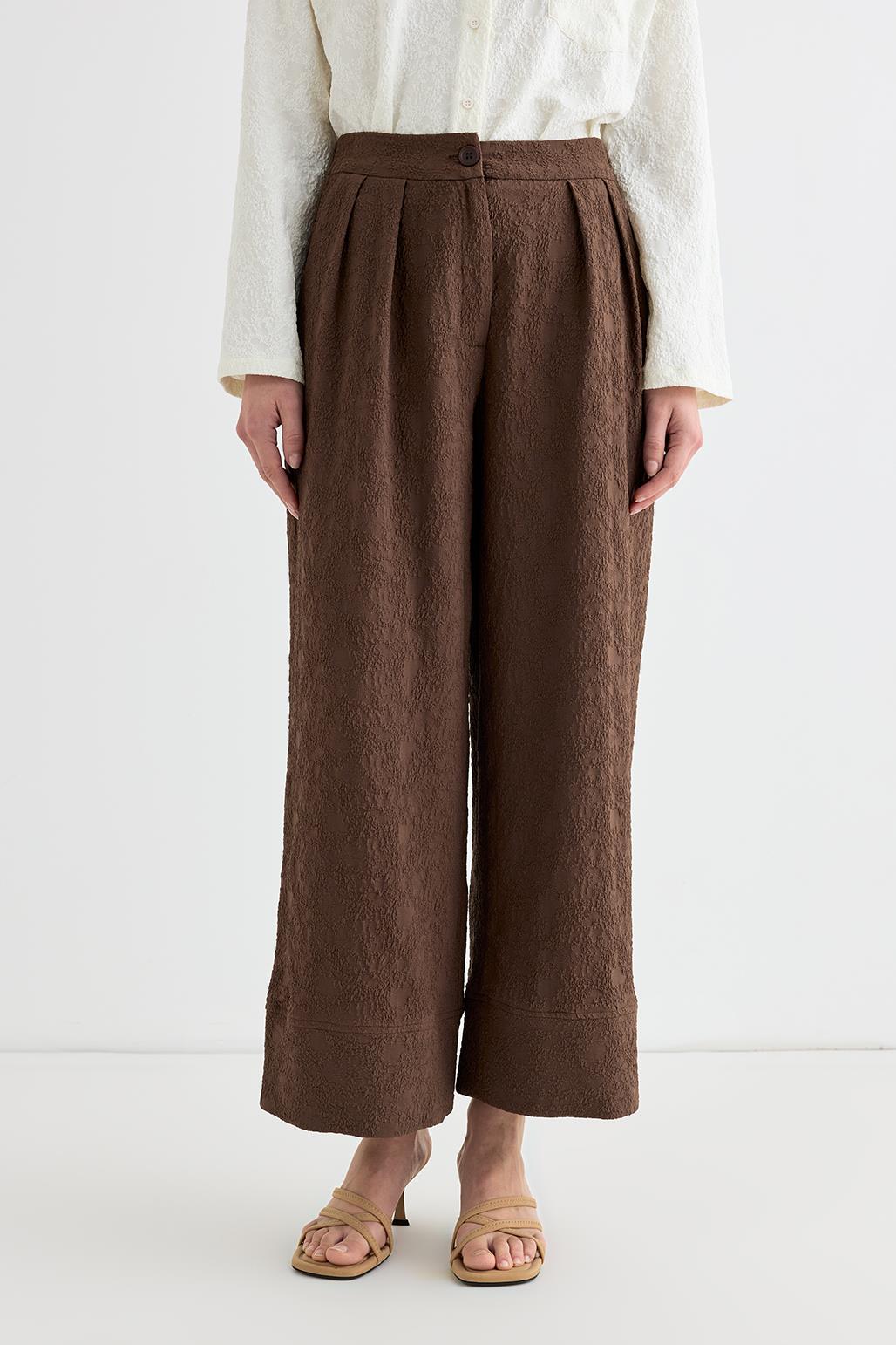 Textured Culotte Pants Brown