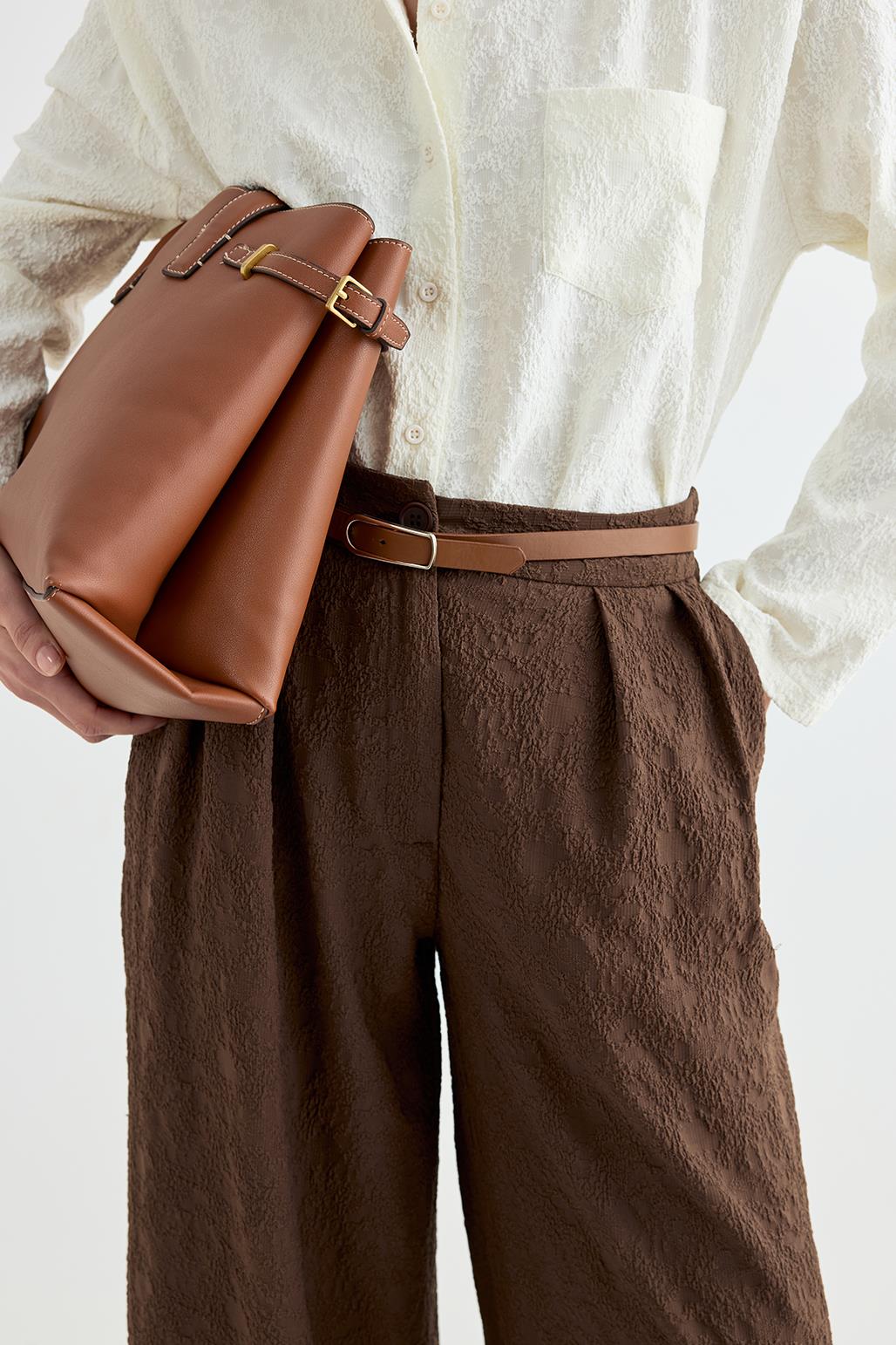 Textured Culotte Pants Brown