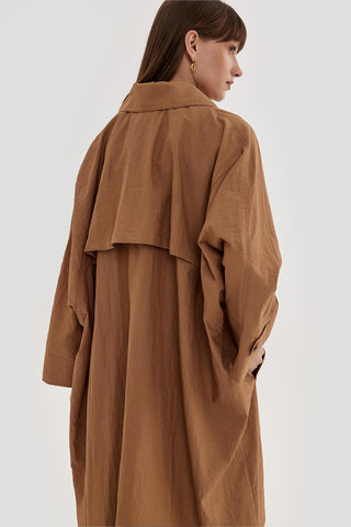 Draped Embroidered Trench Brown