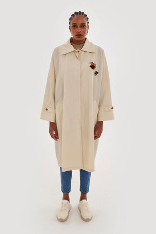 Draped Embroidered Trench Bone