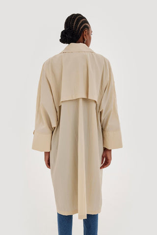 Draped Embroidered Trench Bone