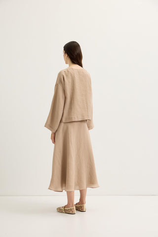 Draped V-Neck Tencel Blouse & Skirt Set Taupe