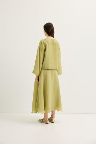 Draped V-Neck Tencel Blouse & Skirt Set Olive Green