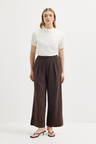 Doren Tie-Waist Linen Trousers Dark Brown