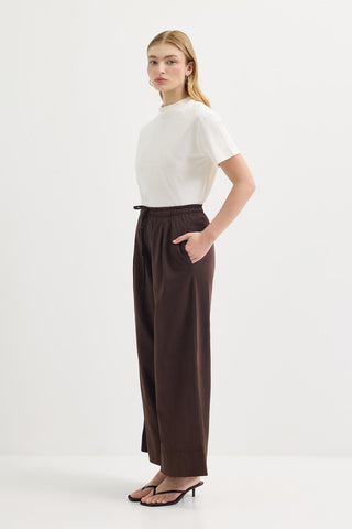 Doren Tie-Waist Linen Trousers Dark Brown