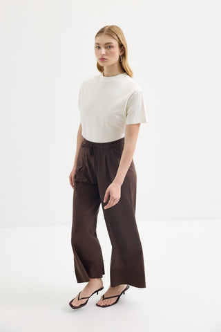 Doren Tie-Waist Linen Trousers Dark Brown