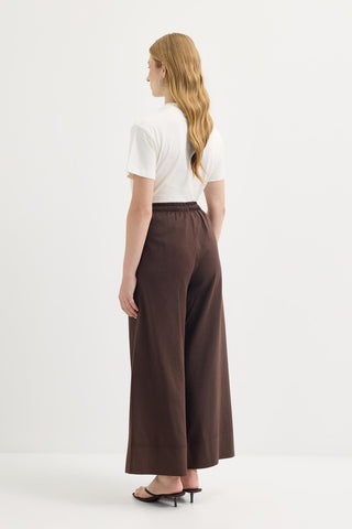 Doren Tie-Waist Linen Trousers Dark Brown
