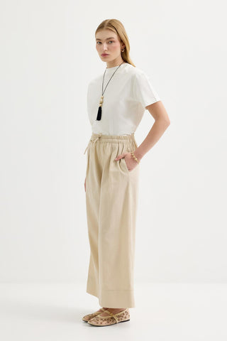 Doren Tie-Waist Linen Trousers Light Beige