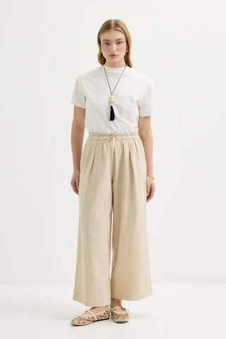Doren Tie-Waist Linen Trousers Light Beige