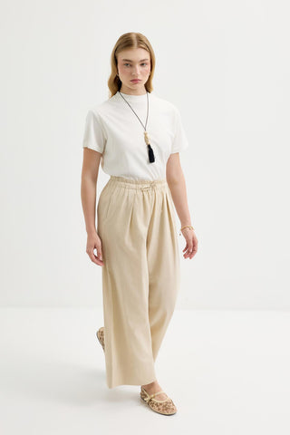 Doren Tie-Waist Linen Trousers Light Beige