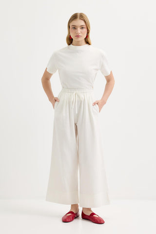 Doren Tie-Waist Linen Trousers Ecru