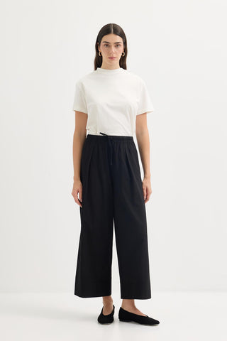 Doren Tie-Waist Linen Trousers Black