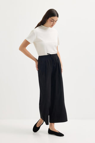 Doren Tie-Waist Linen Trousers Black