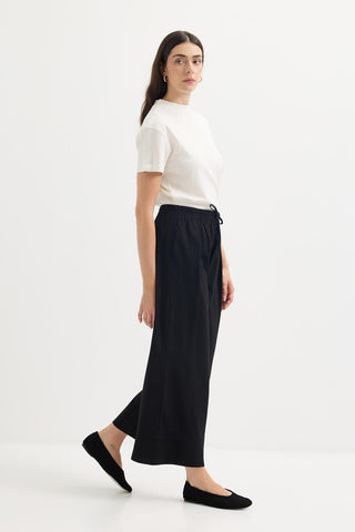 Doren Tie-Waist Linen Trousers Black