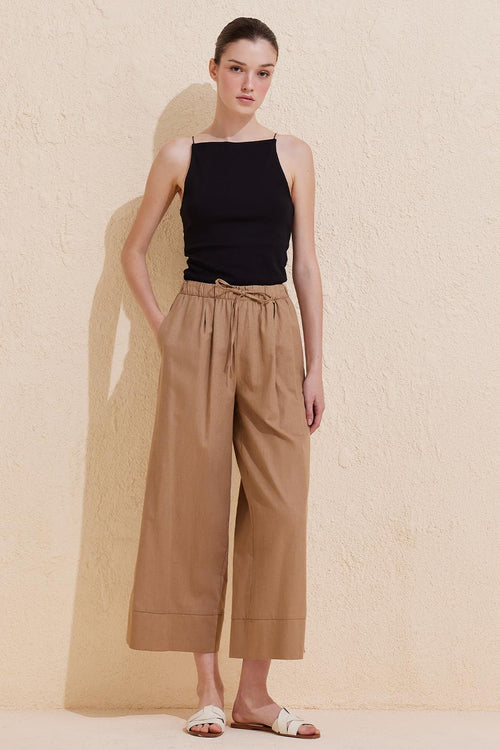 Doren Loose Cut Linen Trousers Camel