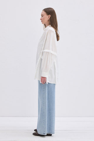 Doria Fringed Linen Shirt Ecru