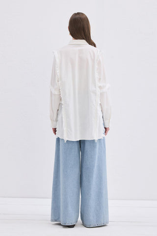 Doria Fringed Linen Shirt Ecru