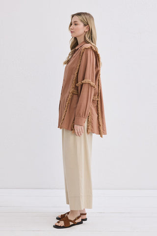Doria Fringed Linen Shirt Marsala