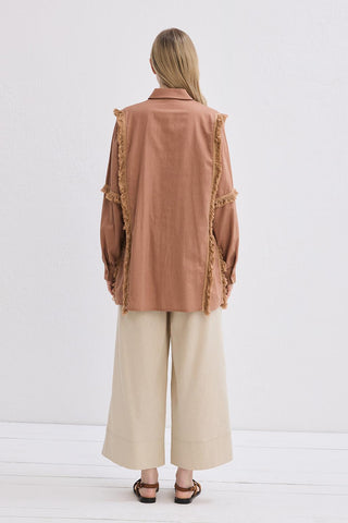 Doria Fringed Linen Shirt Marsala
