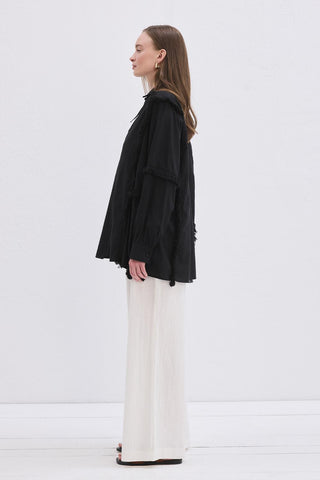 Doria Fringed Linen Shirt Black