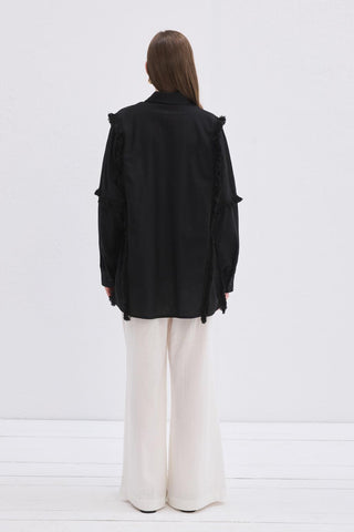 Doria Fringed Linen Shirt Black