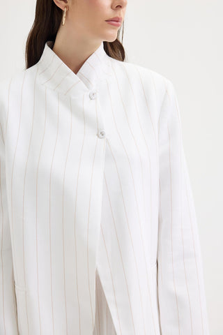 Double-Breasted Linen Blazer Jacket Camel