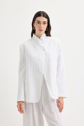 Double-Breasted Linen Blazer Jacket Camel