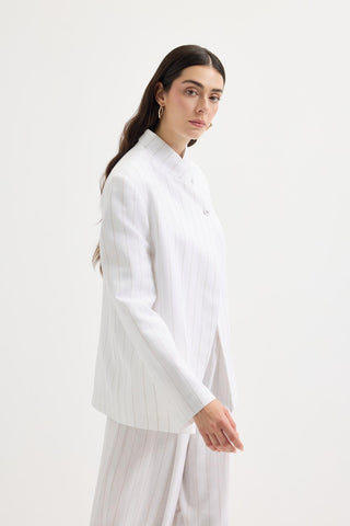 Double-Breasted Linen Blazer Jacket Camel