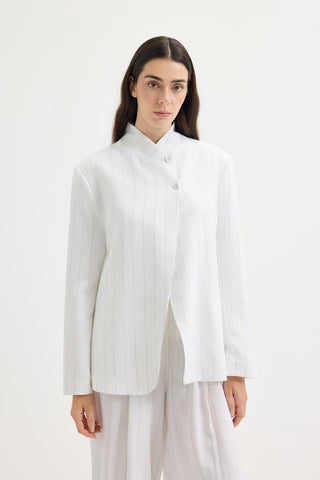Double-Breasted Linen Blazer Jacket Grey