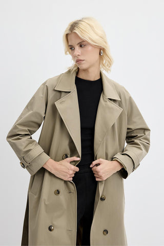 Double Bust Lined Long Trench Coat Light Green