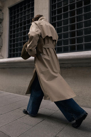 Double Bust Lined Long Trench Coat Stone