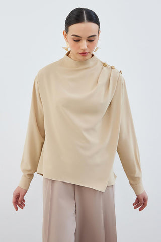 Mia Tunic with Drape Gather Detail Capuccino
