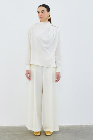 Mia Tunic with Drape Gather Detail Ecru