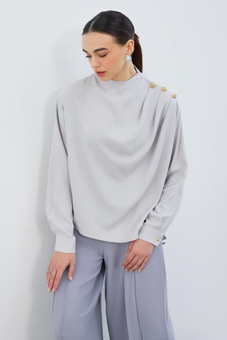 Mia Tunic with Drape Gather Detail Gray