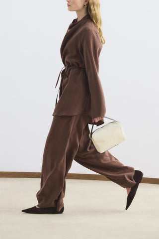 Draped Collar Tencel Tunic Trousers Set Chestnut