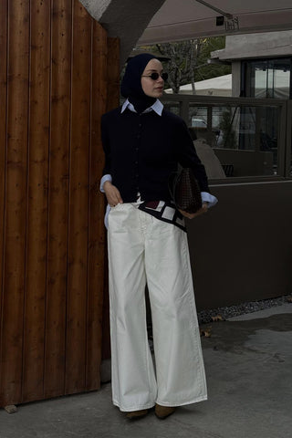 Draped Loose Denim Jeans Ecru