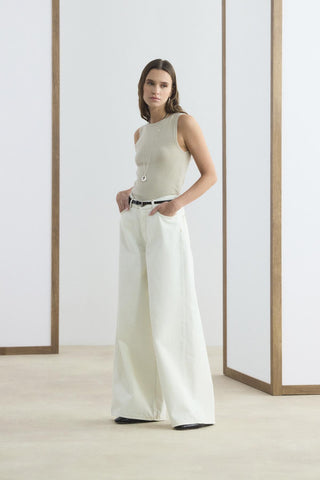 Draped Loose Denim Jeans Ecru