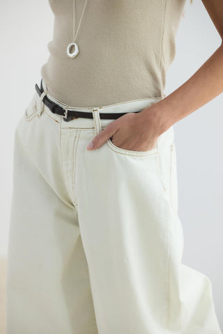 Draped Loose Denim Jeans Ecru