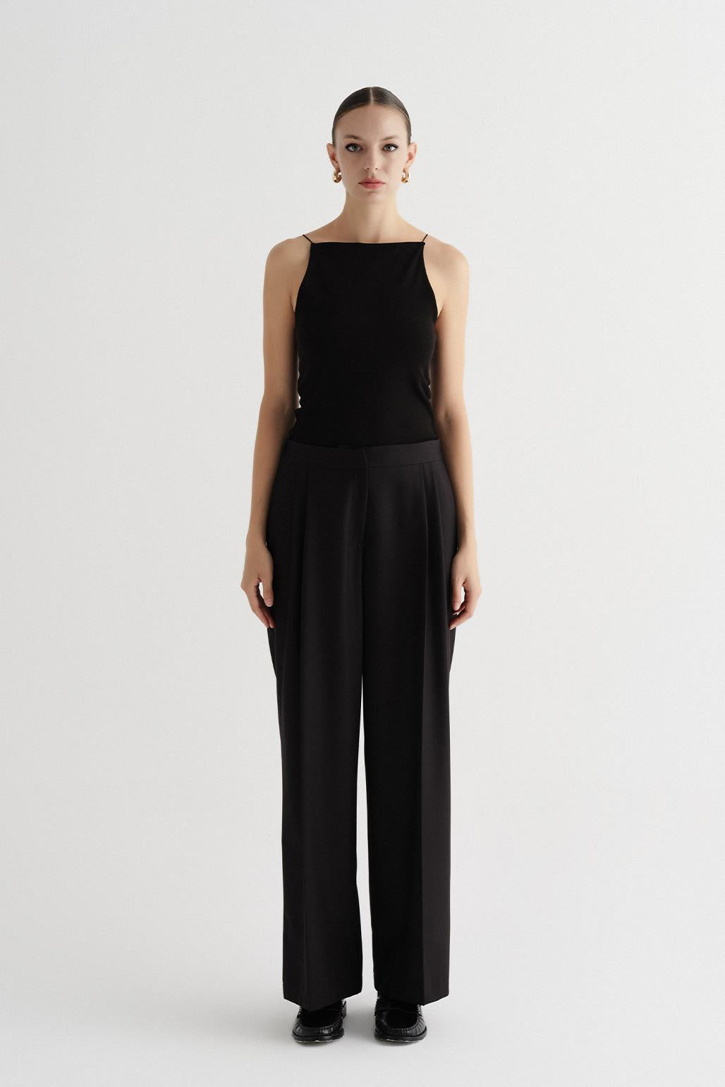 Draped Loose Palazzo Trousers Black