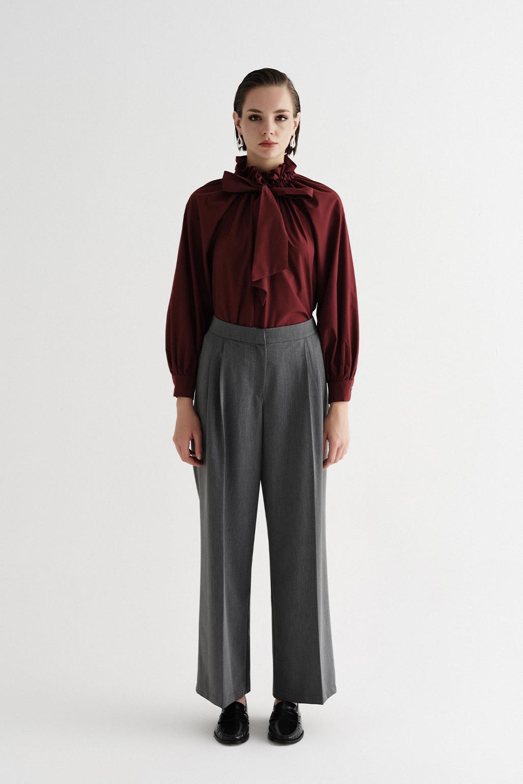 Draped Loose Palazzo Trousers Gray