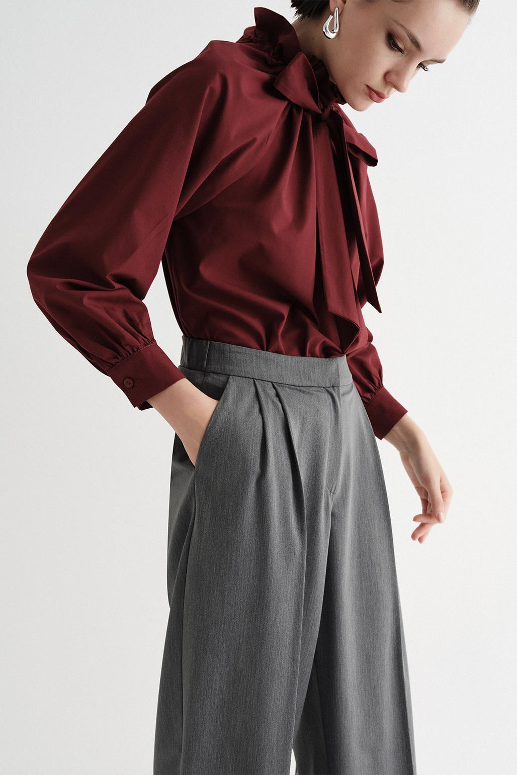 Draped Loose Palazzo Trousers Gray