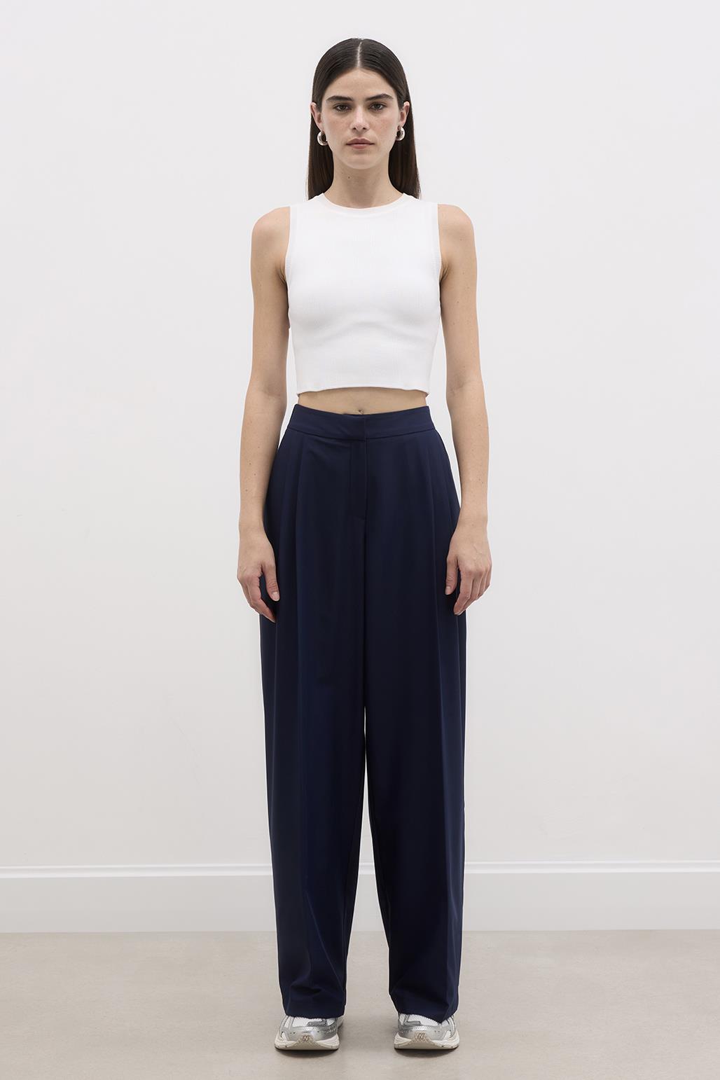 Draped Loose Palazzo Trousers Navy Blue