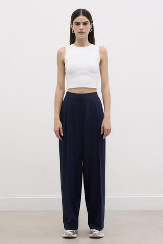 Draped Loose Palazzo Trousers Navy Blue