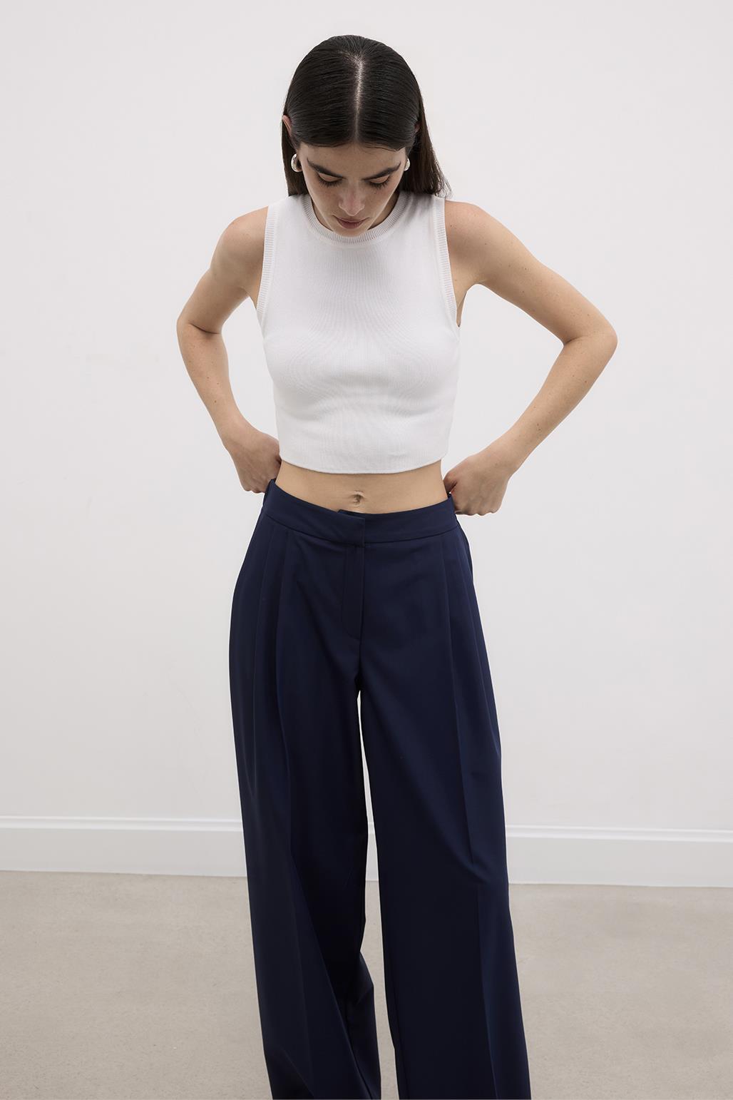 Draped Loose Palazzo Trousers Navy Blue