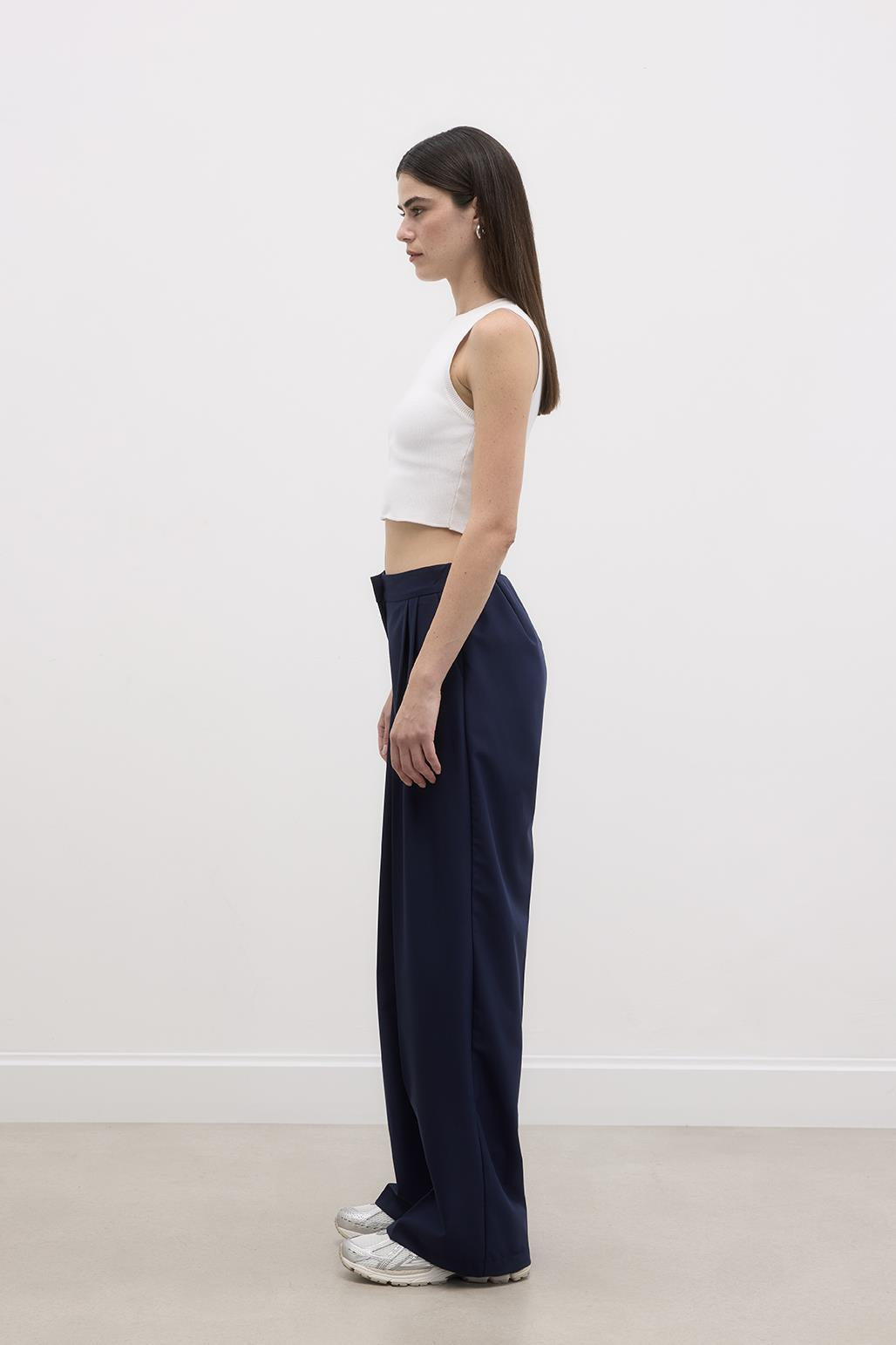 Draped Loose Palazzo Trousers Navy Blue