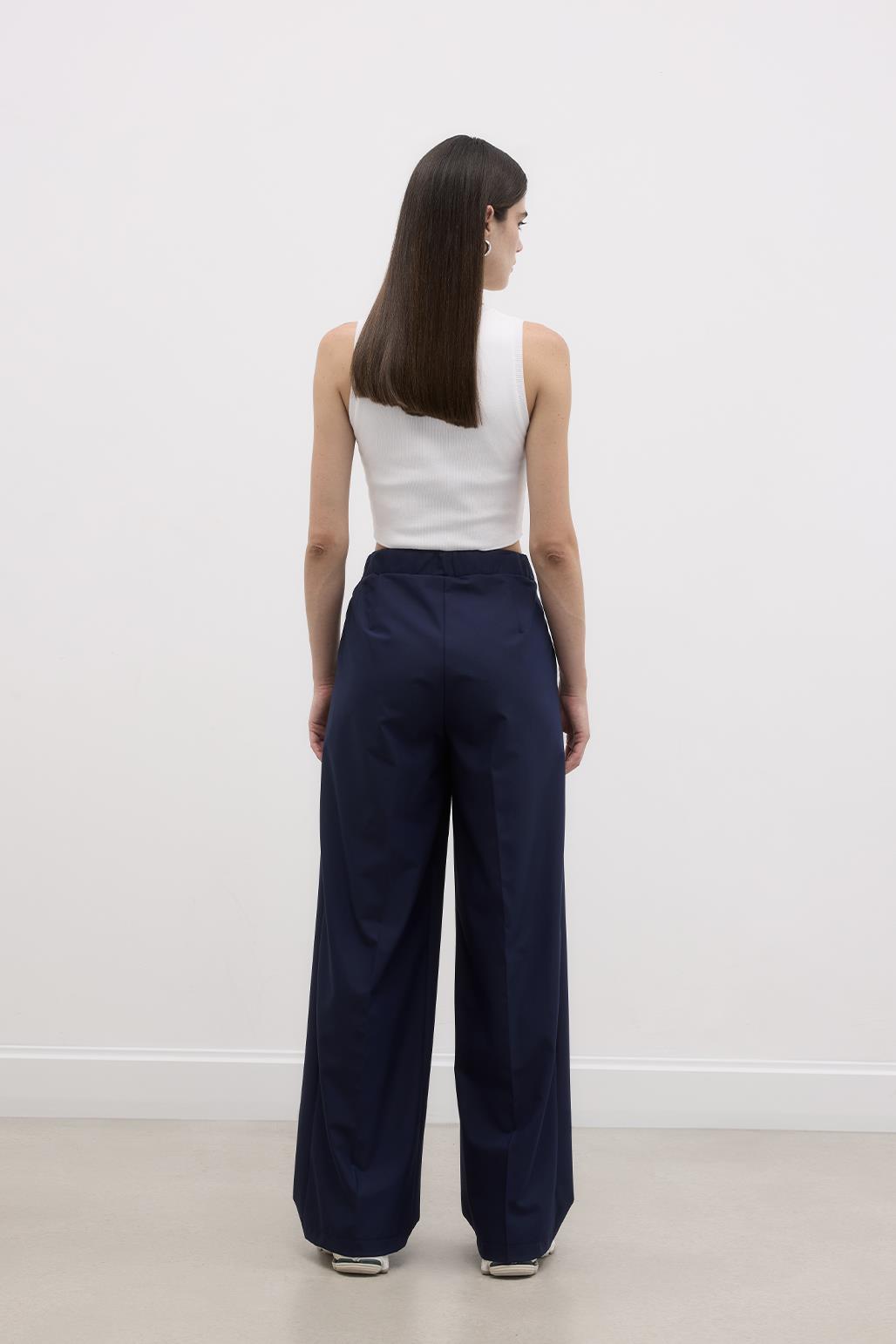 Draped Loose Palazzo Trousers Navy Blue