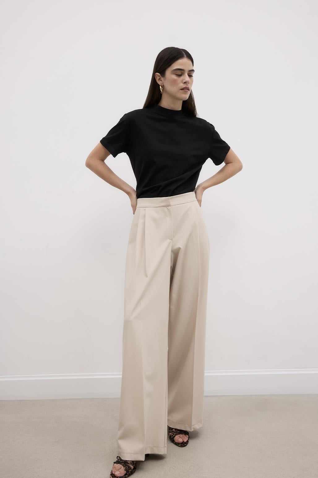 Draped Loose Palazzo Trousers Stone